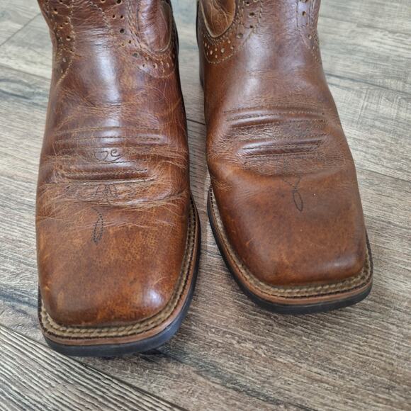 Justin square Toe Cowgirl Western Brown Leather Boot womens 6.5 - Picture 4 of 9